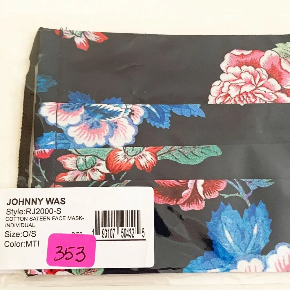 JOHNNY WAS Face Mask Designer Floral Cotton Face Mask Washable